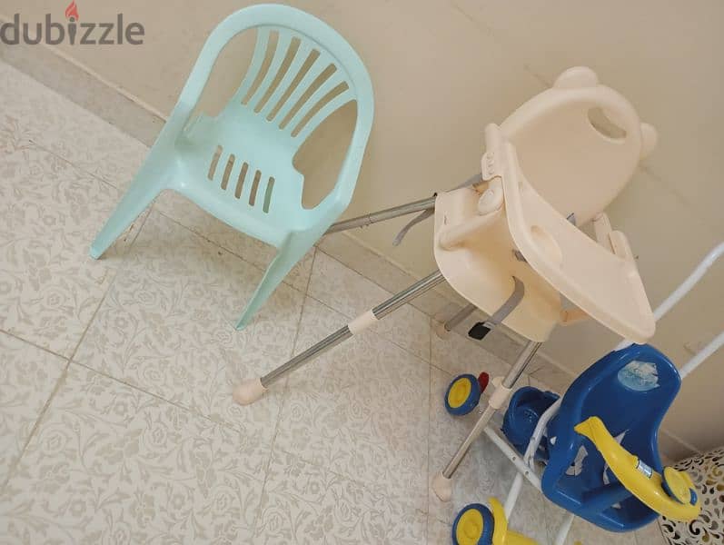 used baby chair, high chair, stroller in good condition. 2