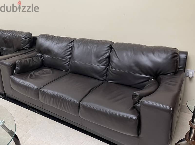 3 seater dark brown leather sofa/ large sofa 1