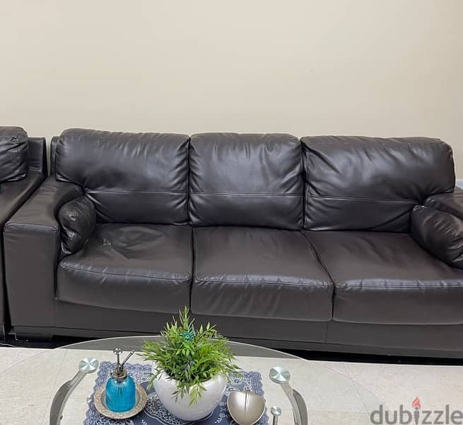 3 seater dark brown leather sofa/ large sofa 3