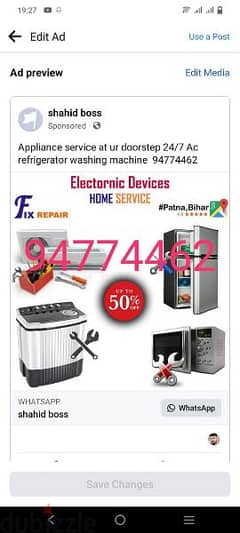 Appliance service at ur doorstep 24/7 Ac refrigerator washing machiner