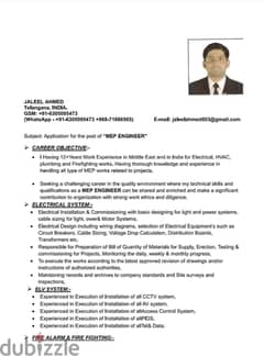 MEP Engineer with 12 Years of Experience
