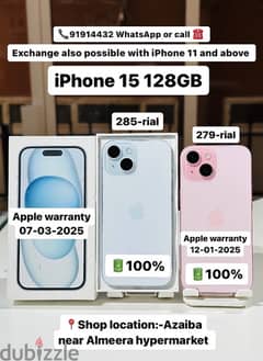 iPhone 15 128GB - 07-03-2025 apple warranty - good phone