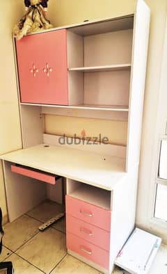 Charming Pink and White Children's Study Desk with Shelves and Drawers