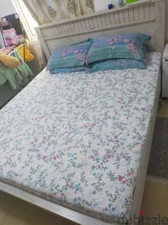 Urgent selling used bed with mattress, 3 door cabinet & console table