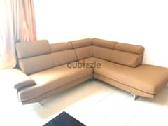 Beige L shaped sofa sturdy with steel base 0