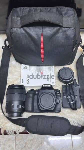 Clean Canon 90D camera+ 2 lenses + 2 lightning stands+ 1 camera stand 6