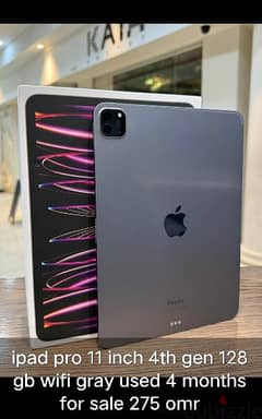 Ipad pro 11 inch 128 GB wi-fi Gray  with Official warranty Clean