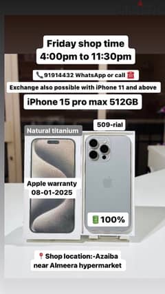 iPhone 15 pro max 512GB - natural titanium - 08-01-2025 Apple warranty 0