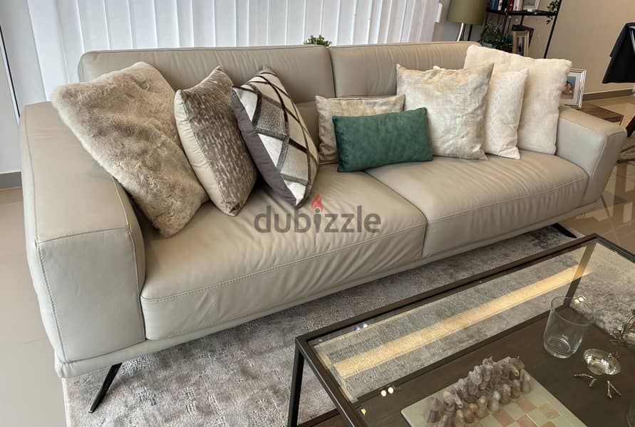 Leather Sofa - Light Grey (Marina Home) 1