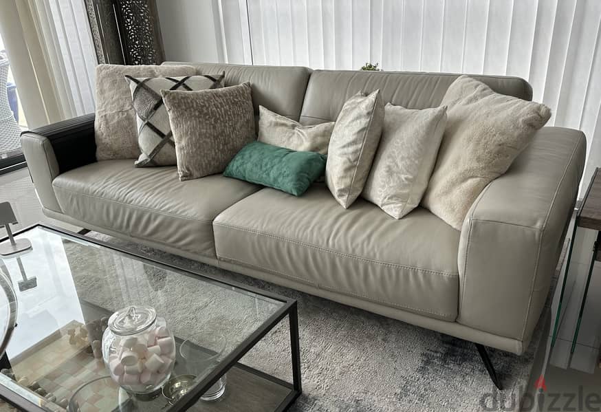 Leather Sofa - Light Grey (Marina Home) 0