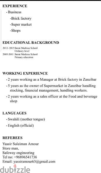 i need a job any kind of job call 90153533 from zanzibar 2