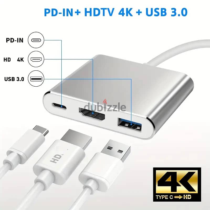 Converter 3 in 1 - Type-C to HDMI + USB + Type-C 8