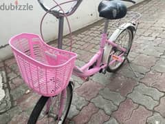 a bike in a new condition with an in front basket and a back seat