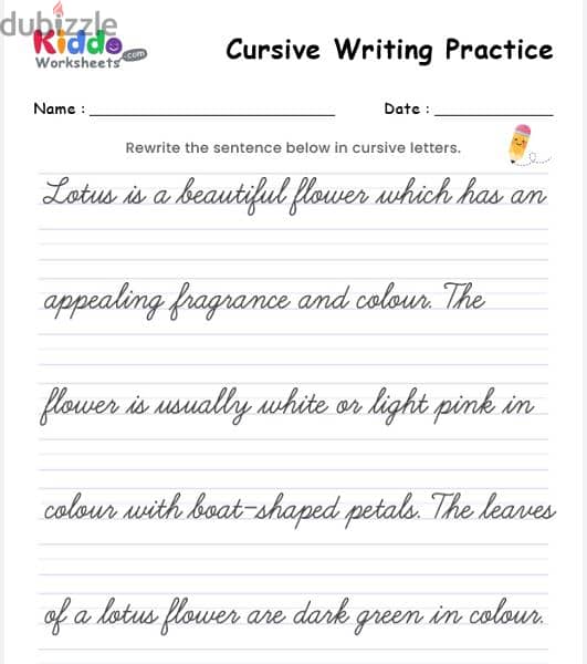 Children under 12 years  ,Classes for Cursive hand writing 2