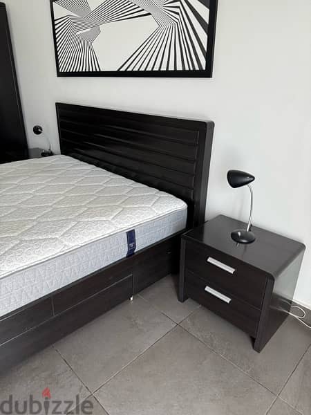 black wood bedroom bed, chest, wardrobe 2