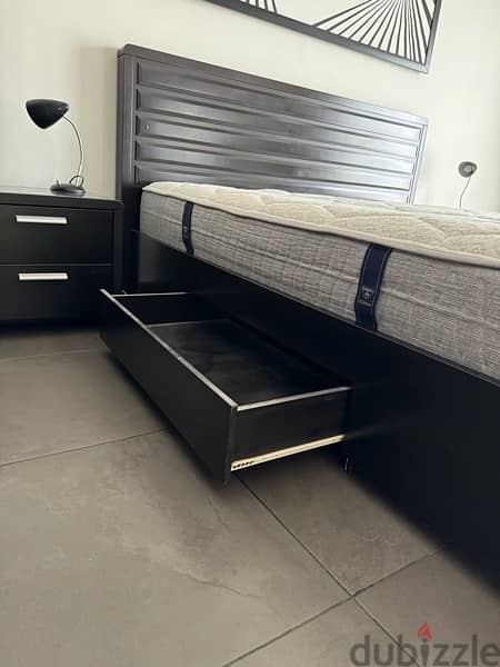 black wood bedroom bed, chest, wardrobe 6
