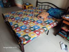 king size steel cot with medical mattress & wooden wardrobe.