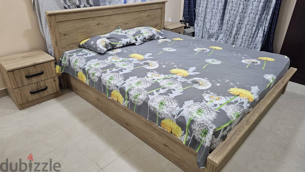 King Size Bed with Mattress and 2 Side Tables 1