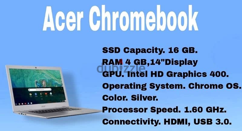 ACER CHROMBOOK -14 INCH DISPLAY-16 GB MEMORY 4 GB RAM CHROM OS 4