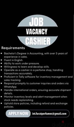 vacancy for Cashier and Accountan