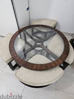 wooden coffee table with 4 stools 0