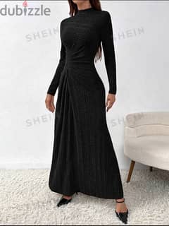 New Black Stand Up Collar Long Sleeves Dress / L