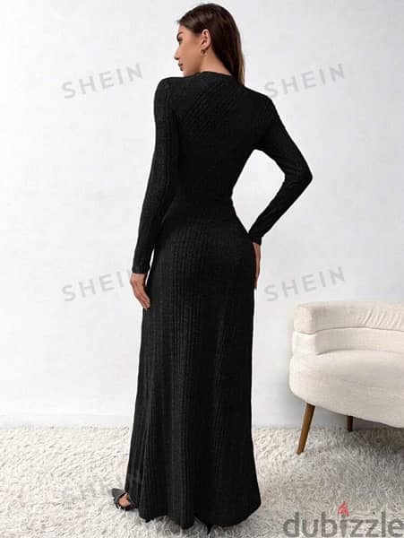 New Black Stand Up Collar Long Sleeves Dress / L 1