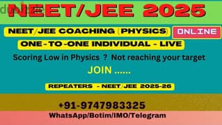 TUITION PHYSICS / NEET-JEE PHYSICS (1-2-1)  WhatsApp : +91 9747983325 0