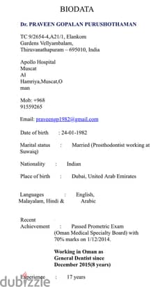 General Dentist(17 yr exp))with MOH license/NOC seeking job
