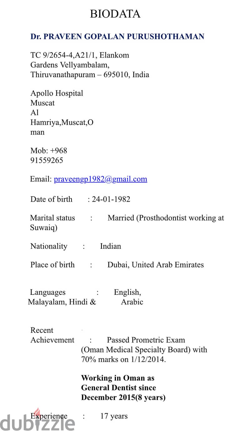 General Dentist(17 yr exp))with MOH license/NOC seeking job 0
