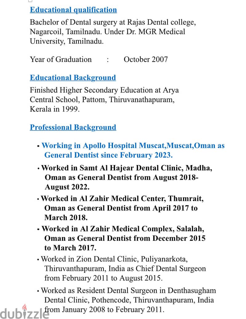 General Dentist(17 yr exp))with MOH license/NOC seeking job 1