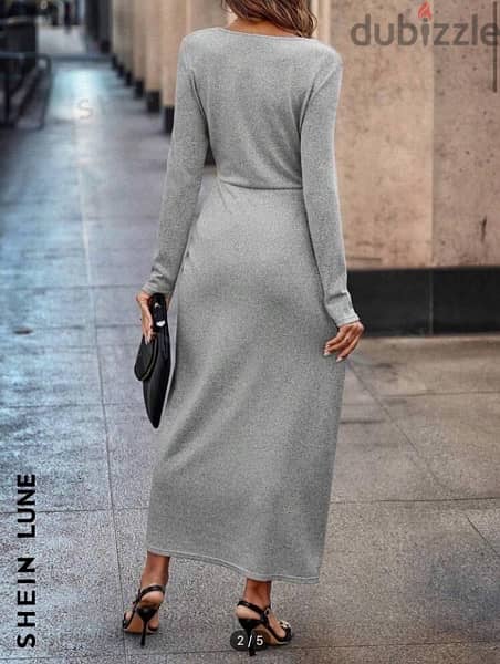 New women’s square neckline pleated grey dress / S 1