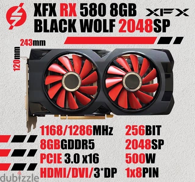RX580 8gb black wolf XFX DDR5 3