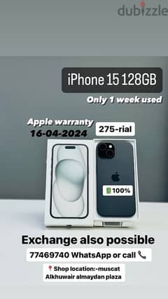 iPhone 15 128GB Only 1 week used battery 100% brand new condition 0