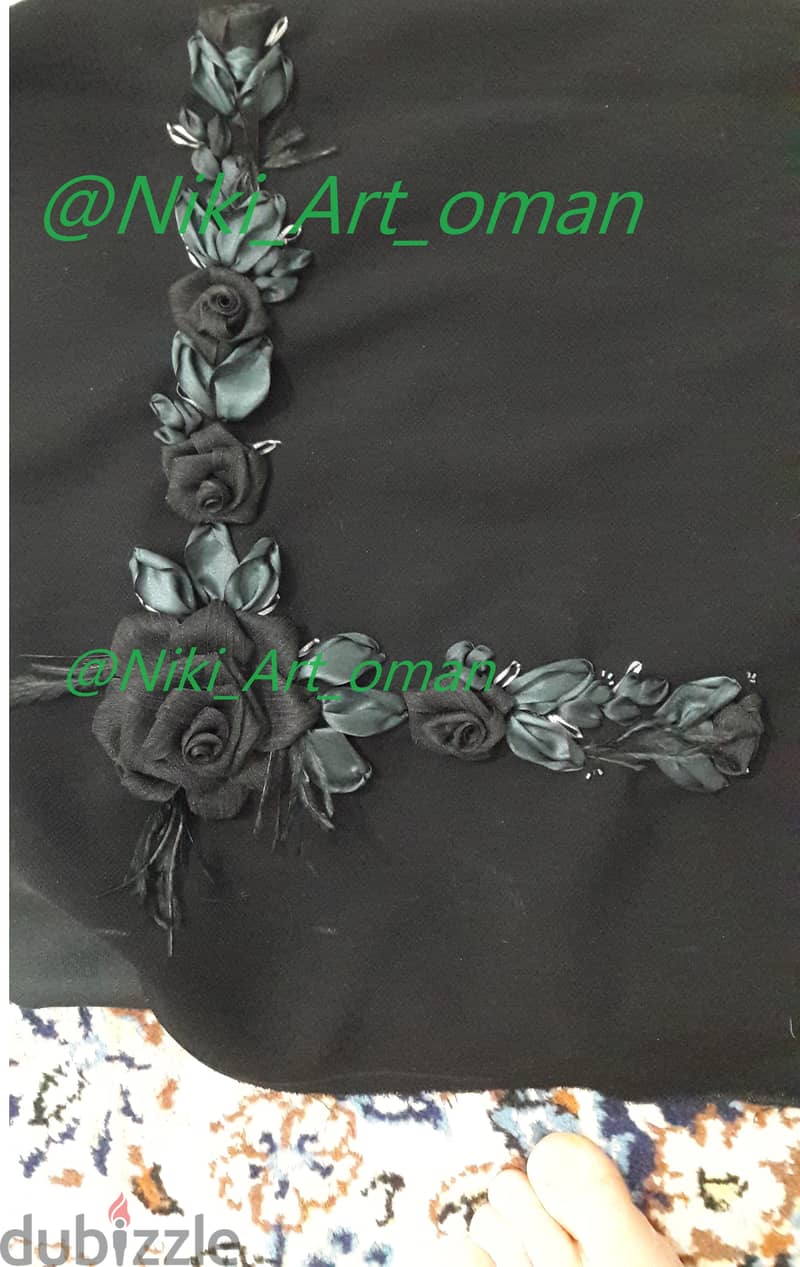 Hand Embroidery, Hand Paining & Ribbon embroidery on Abaya 2