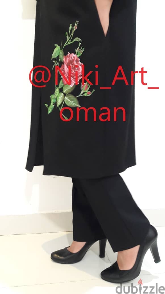 Hand Embroidery, Hand Paining & Ribbon embroidery on Abaya 7