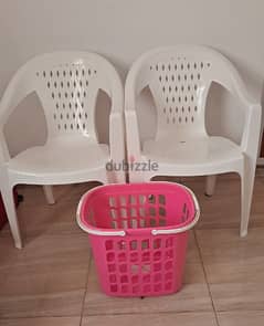 Plastic Chairs, Laundry Basket