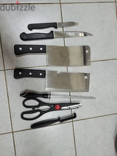 knives set , branded jar and glasses and hangers