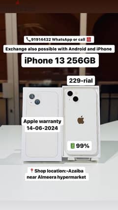 iPhone 13 256GB - 99% battery - 14-06-2024 apple warranty - good phone 0