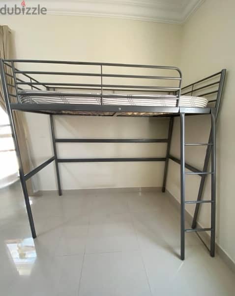 ikea stainless steel loft bed with mattress 50 riyal 1