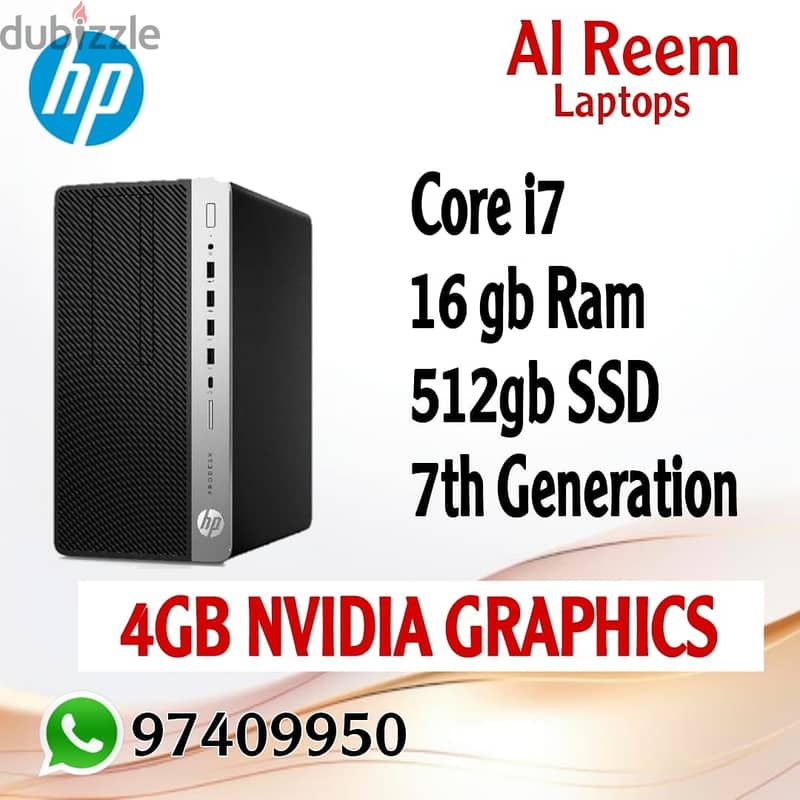 hp dektop 4gb NVIDIA graphics core i7 16gb ram 512gb ssd 0