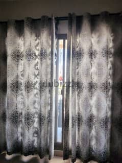 beautiful double curtains black & white along with net curtain and rod