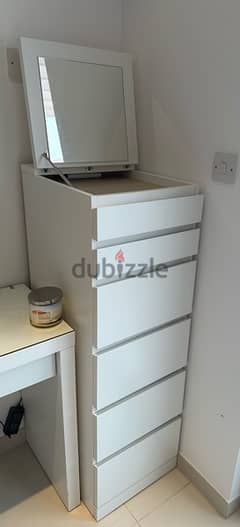 Drawer and Dresser and mirror with lights and chair