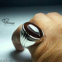 silver men ring with aqeeq yemini