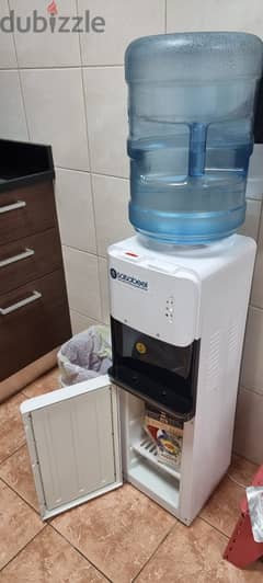 Water dispenser with 5 plastic bottles and storage rack
