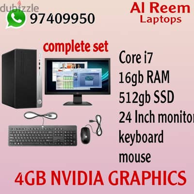 DESKTOP COMPLETE SET 2GB NVIDIA CORE I7 16GB RAM 512GB SSD 24 I