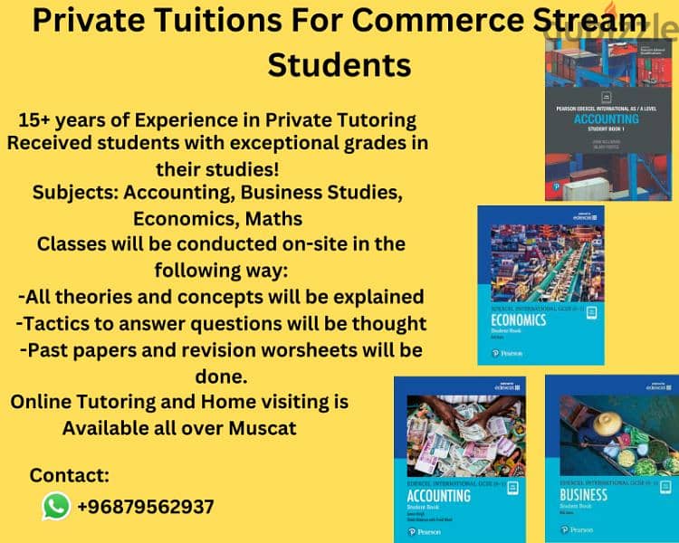 Tutoring for all commerce subjects 0