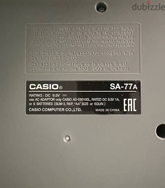 Casio SA-77 Electronic keyboard w Adapter 1