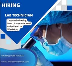 Required Lab Technician with Moh license