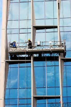 building painting and glass cleaning outside
